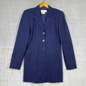 Vtg 90s Escada Blazer Womens 34 Wool Longline Classic Designer Blue‎ Corpcore